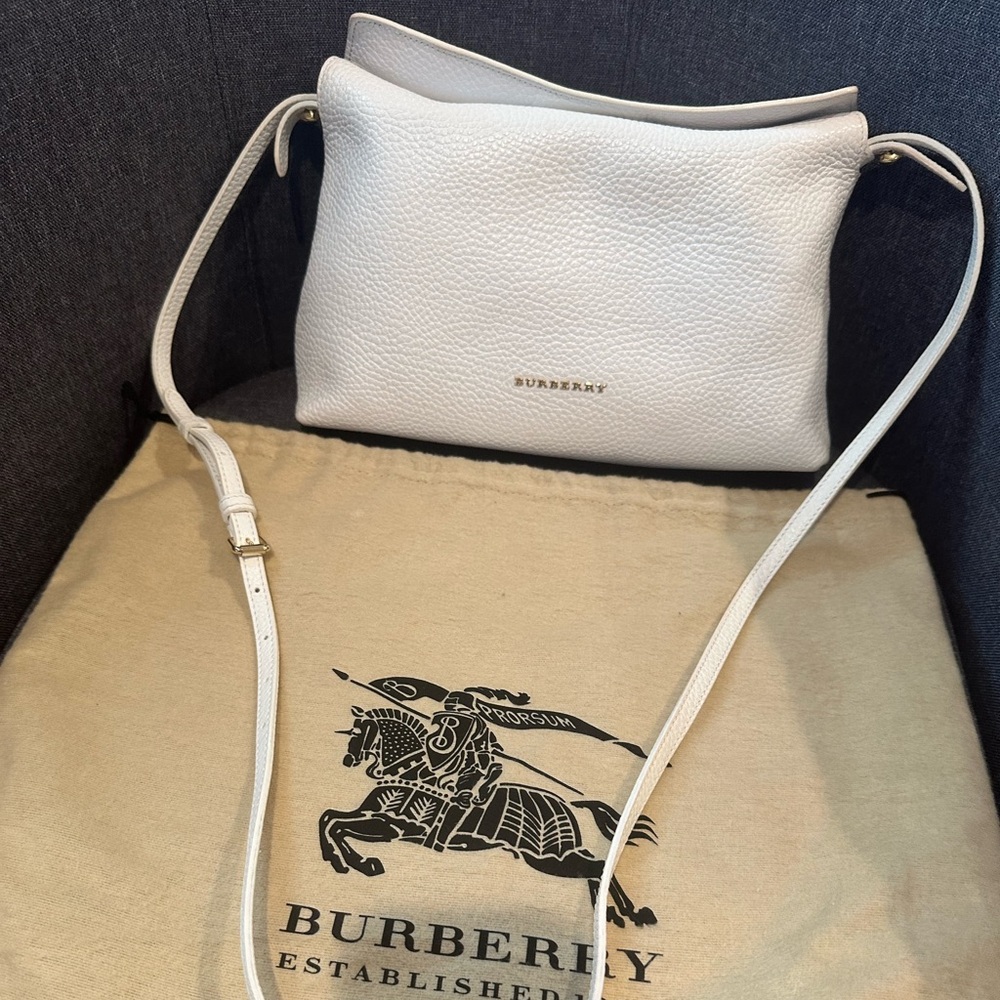 Burberry White Pebbled Leather Crossbody Bag